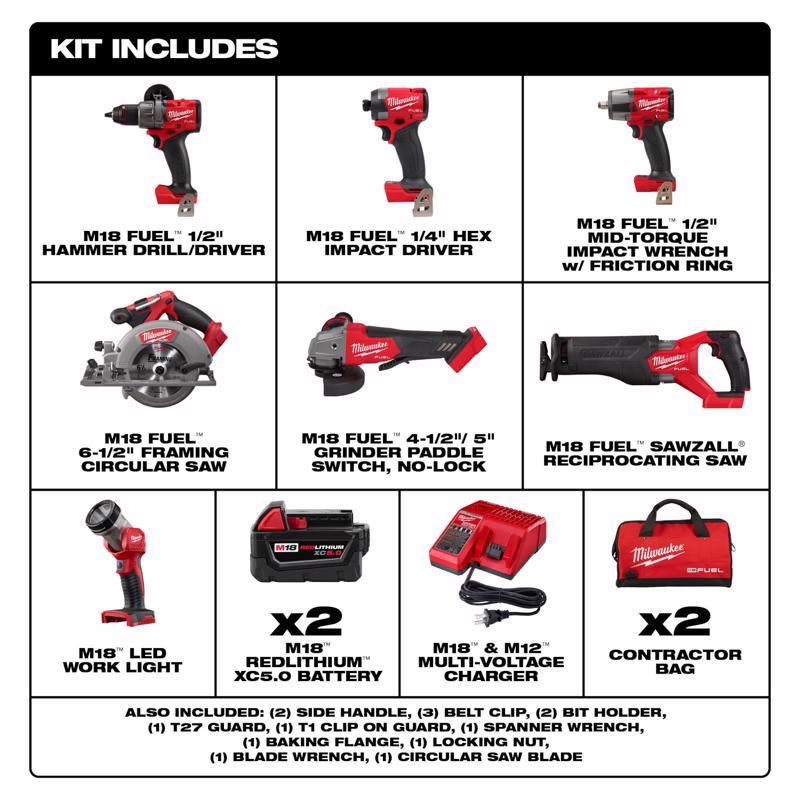 Milwaukee M18 FUEL Cordless Brushless 7 Tool Combo Kit