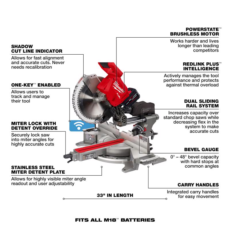 Milwaukee M18 Fuel 12 in. Cordless Brushless Dual-Bevel Compound Miter Saw Kit (Battery & Charger)