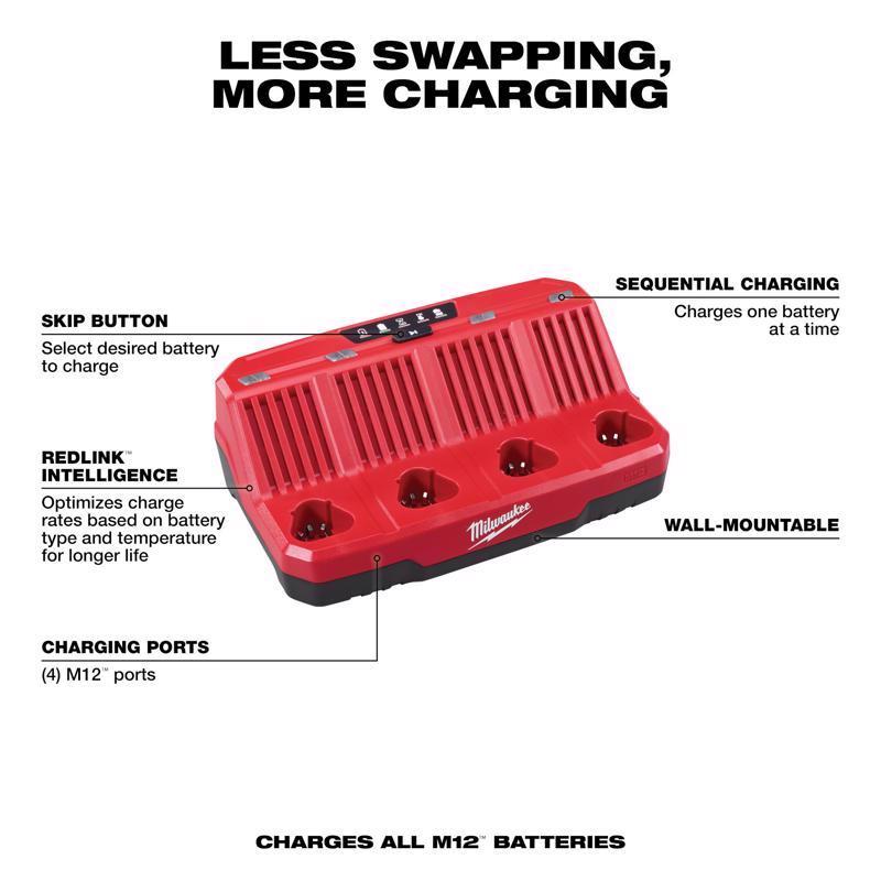 Milwaukee M12 M12 12 V Lithium-Ion Four-Port Sequential Battery Charger
