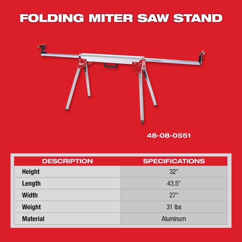 Milwaukee Aluminum 100 in. L X 32 in. H X 27 in. W Stand Miter Saw Stand 500 lb Red
