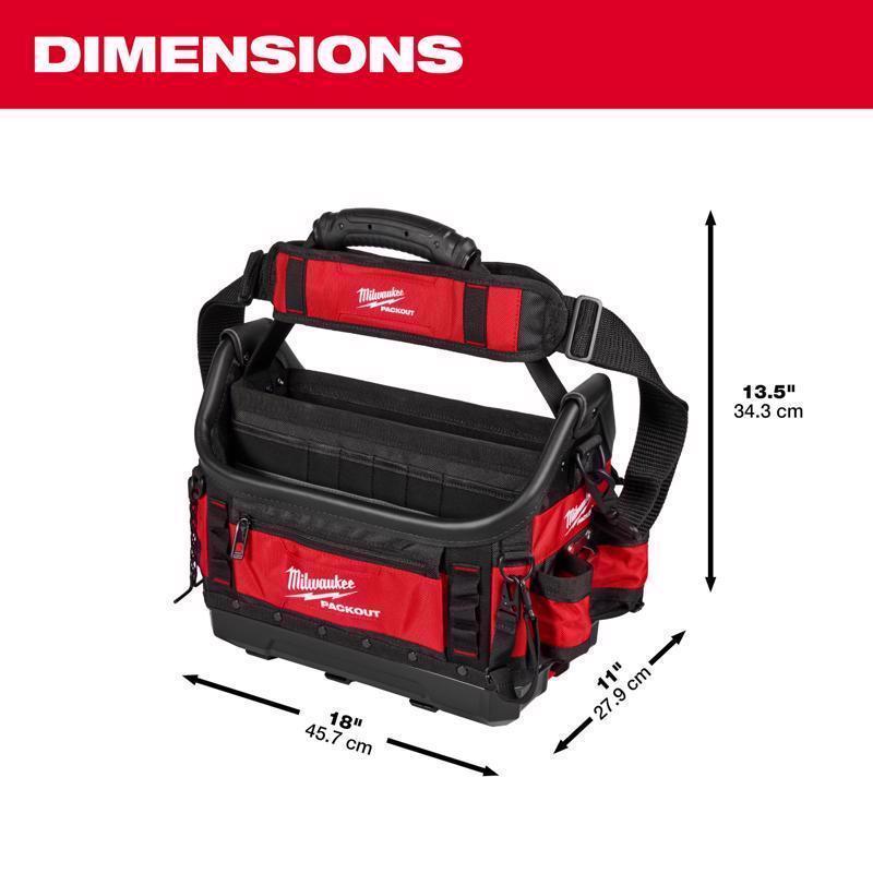 Milwaukee Packout Ballistic Polyester Structured Tote Bag 39 pocket Black/Red