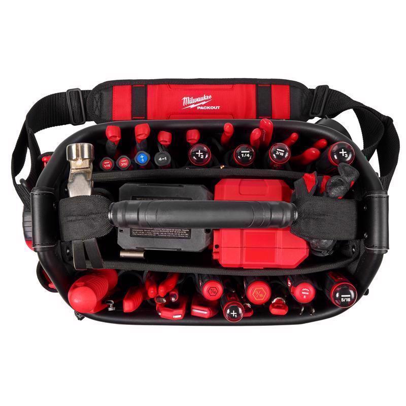 Milwaukee Packout Ballistic Polyester Structured Tote Bag 39 pocket Black/Red