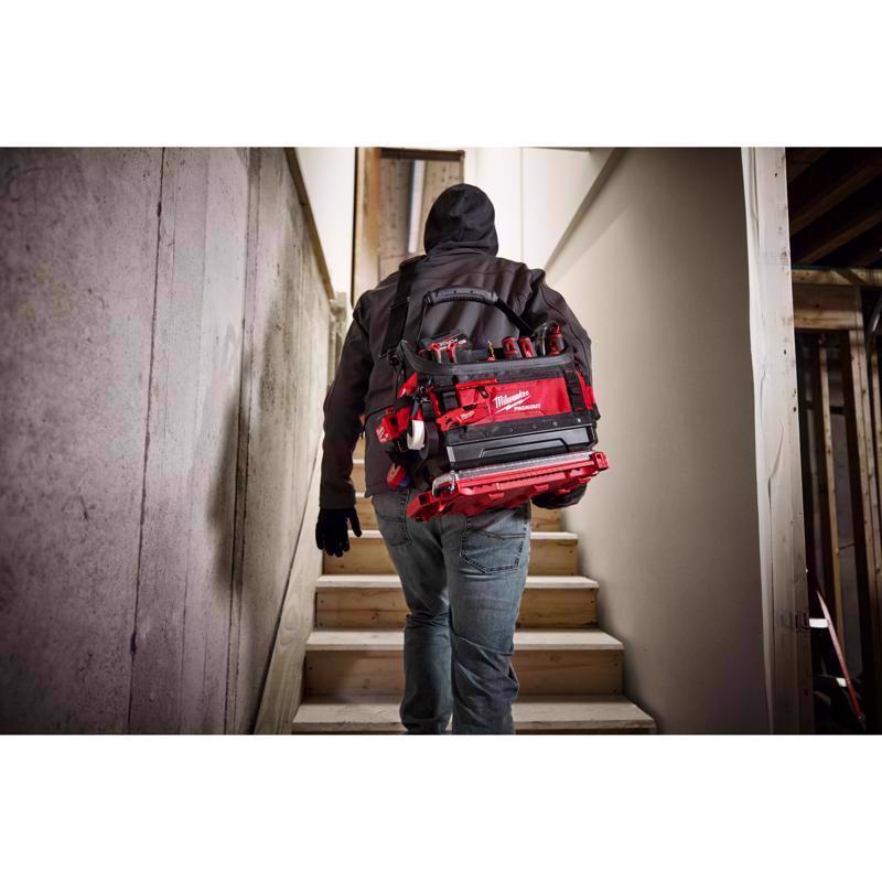 Milwaukee Packout Ballistic Polyester Structured Tote Bag 39 pocket Black/Red