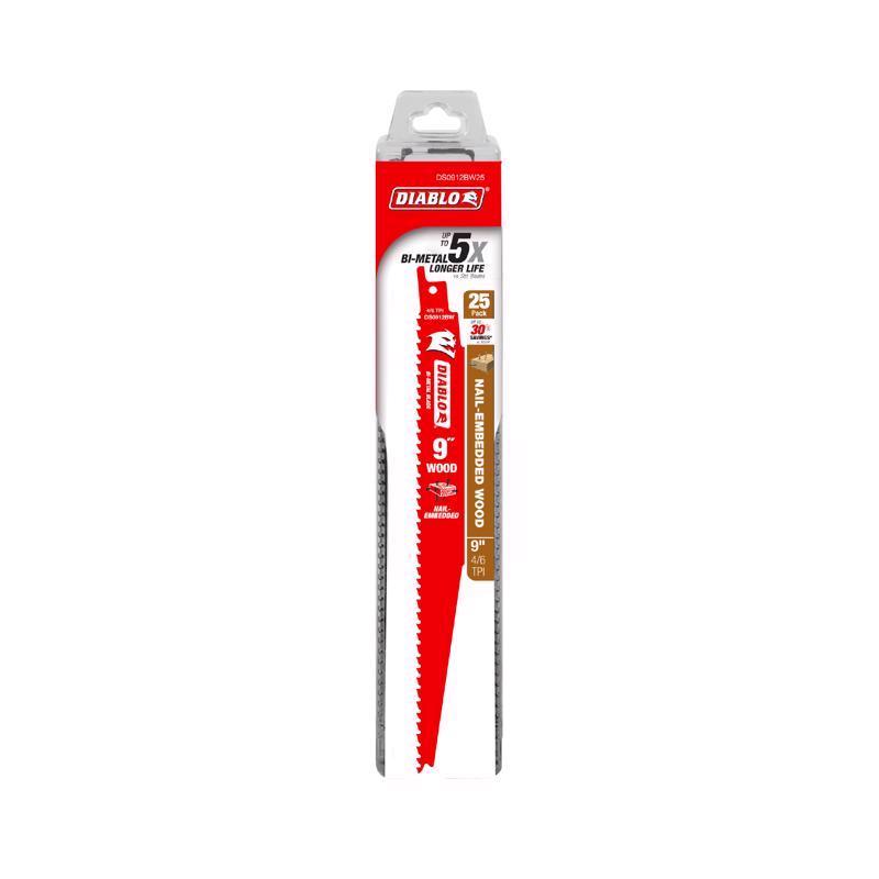 Diablo 9 in. Bi-Metal Nail Embedded Wood Reciprocating Saw Blade 4/6 TPI 25 pk