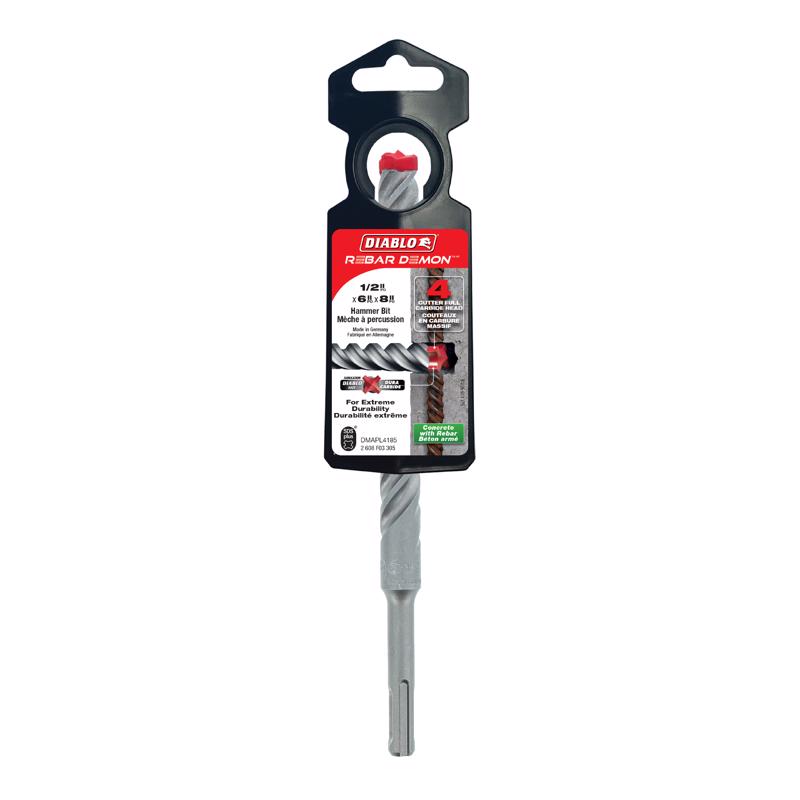 Diablo Rebar Demon 1/2 in. X 8 in. L Carbide Tipped 4 Cutter Head Hammer Drill Bit SDS-Plus Shank 1