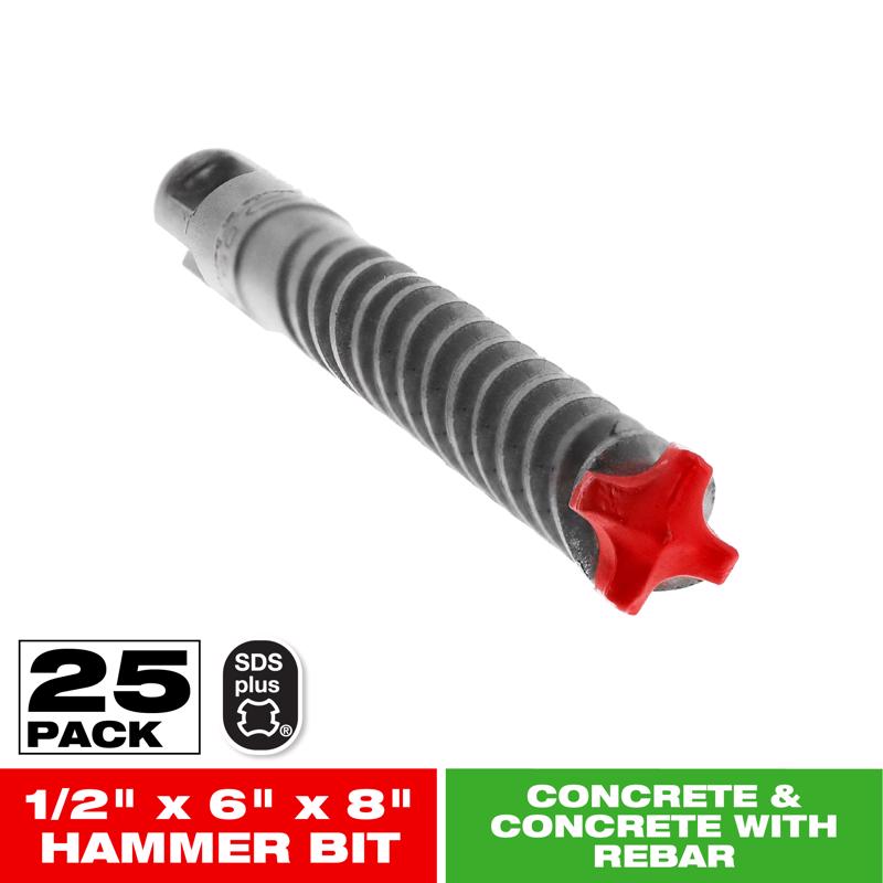 Diablo Rebar Demon 1/2 in. X 8 in. L Carbide Tipped 4-Cutter Hammer Drill Bit SDS-Plus Shank 25 pk