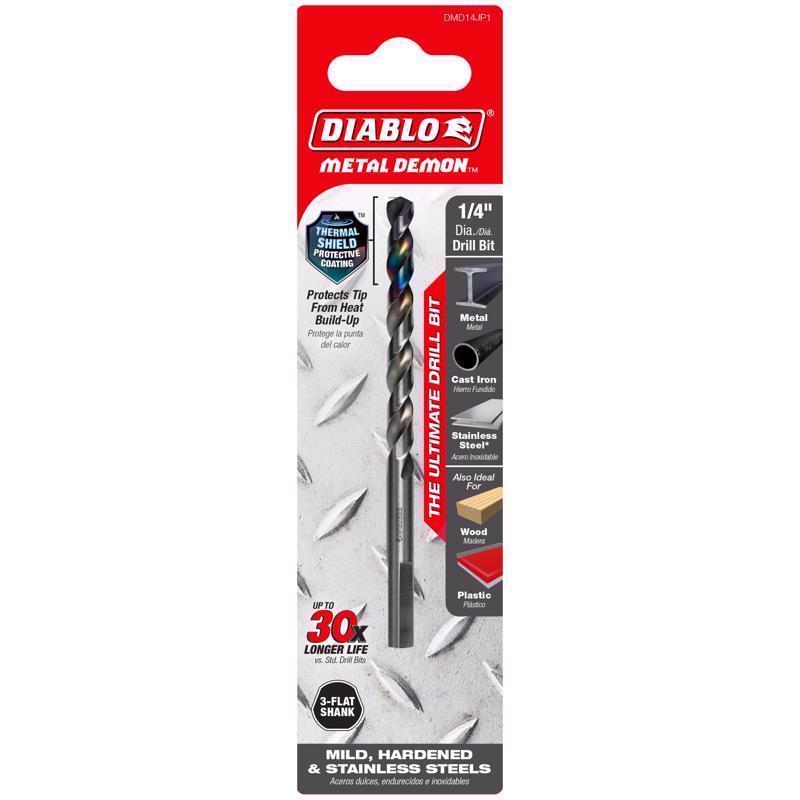 Diablo Metal Demon 1/4 in. X 4 in. L Stainless Steel Drill Bit 3-Flat Shank