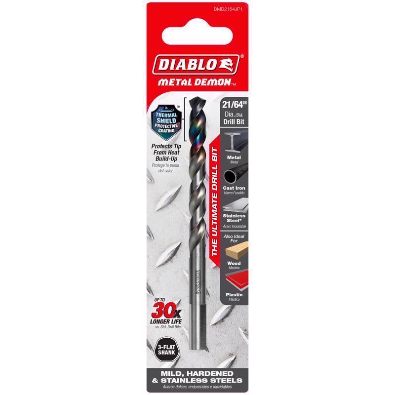Diablo Metal Demon 21/64 in. X 4.6 in. L Stainless Steel Drill Bit 3-Flat Shank
