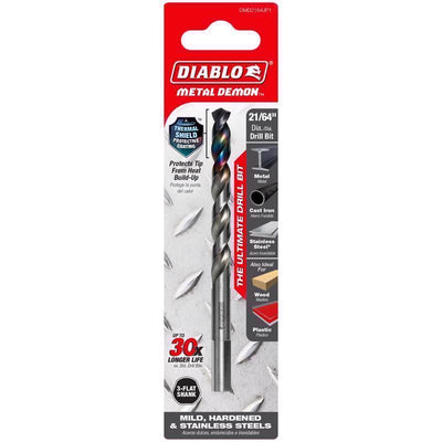 Diablo Metal Demon 21/64 in. X 4.6 in. L Stainless Steel Drill Bit 3-Flat Shank