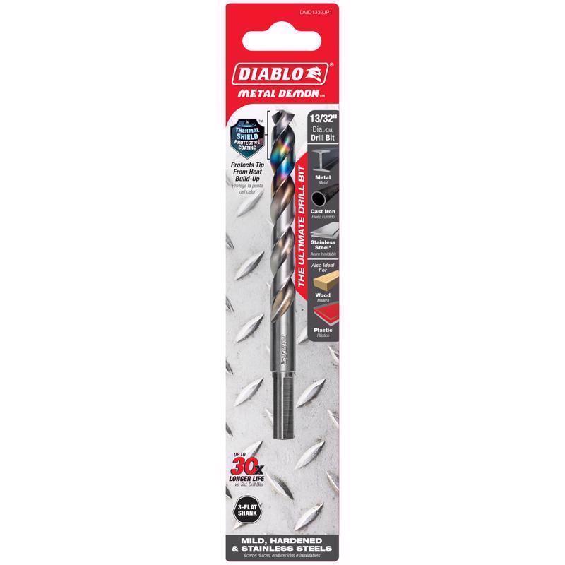 Diablo Metal Demon 13/32 in. X 5.2 in. L Stainless Steel Drill Bit 3-Flat Shank