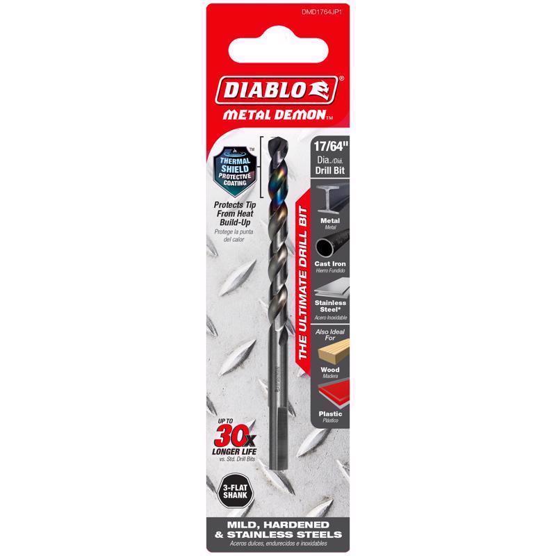Diablo Metal Demon 17/64 in. X 4.3 in. L Stainless Steel Drill Bit 3-Flat Shank