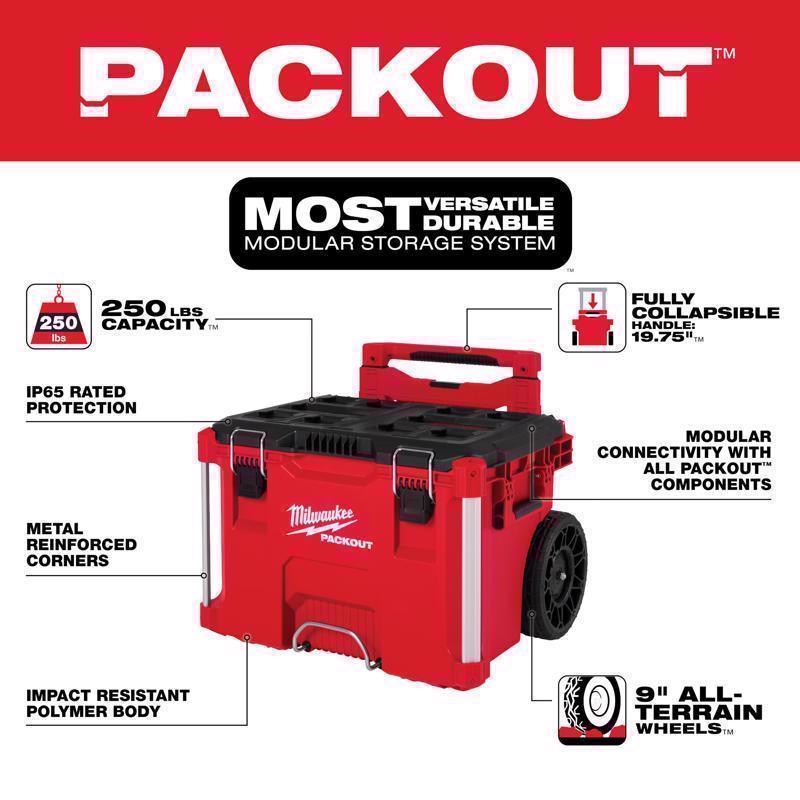 Milwaukee Packout 22 in. Rolling Low Profile Handle Tool Box Black/Red