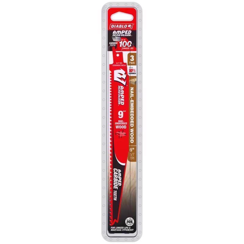 Diablo Amped Demo Demon 9 in. Carbide Tipped Reciprocating Saw Blade Set 5/7 TPI 3 pk