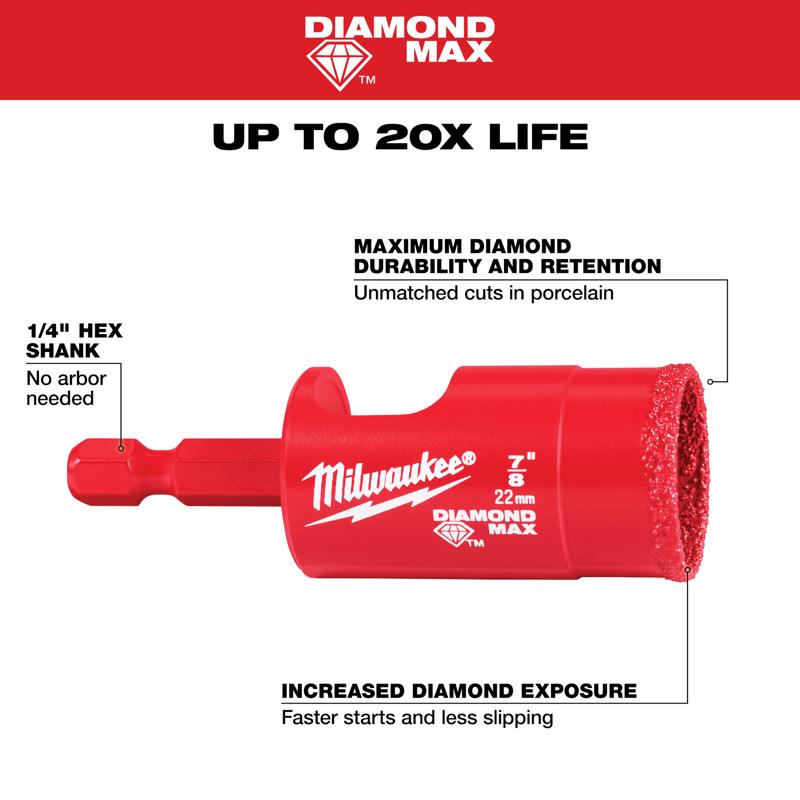 Milwaukee Diamond Max 7/8 in. Diamond 2.5 in. L X 1/4 in. D Hole Saw