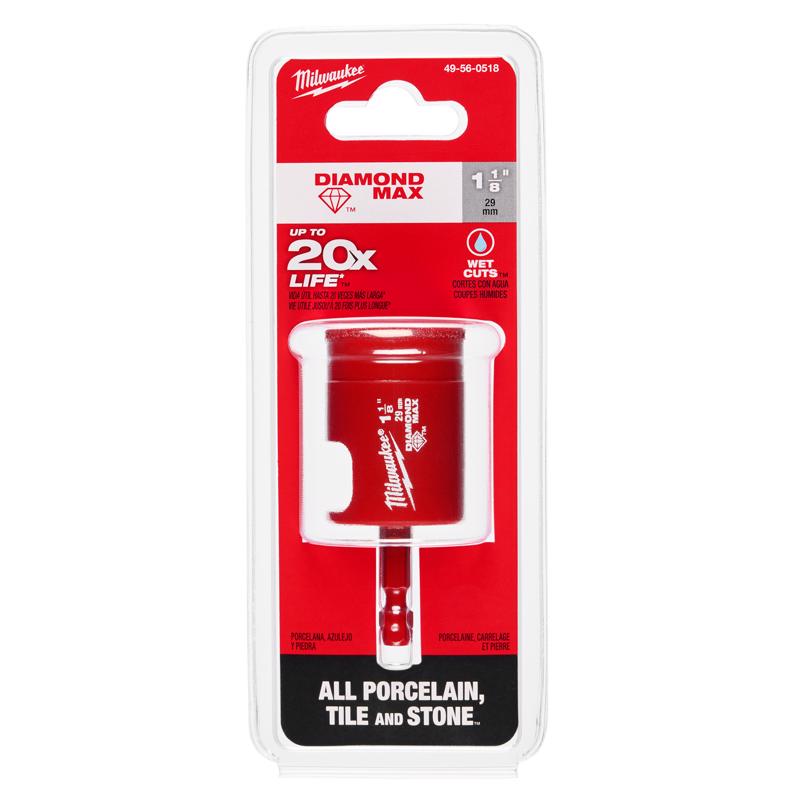 Milwaukee Diamond Max 1-1/8 in. Diamond 2.56 in. L X 1/4 in. D Hole Saw