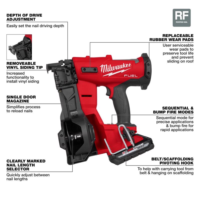 Milwaukee M18 Fuel 15 deg Coil Roofing Nailer Kit
