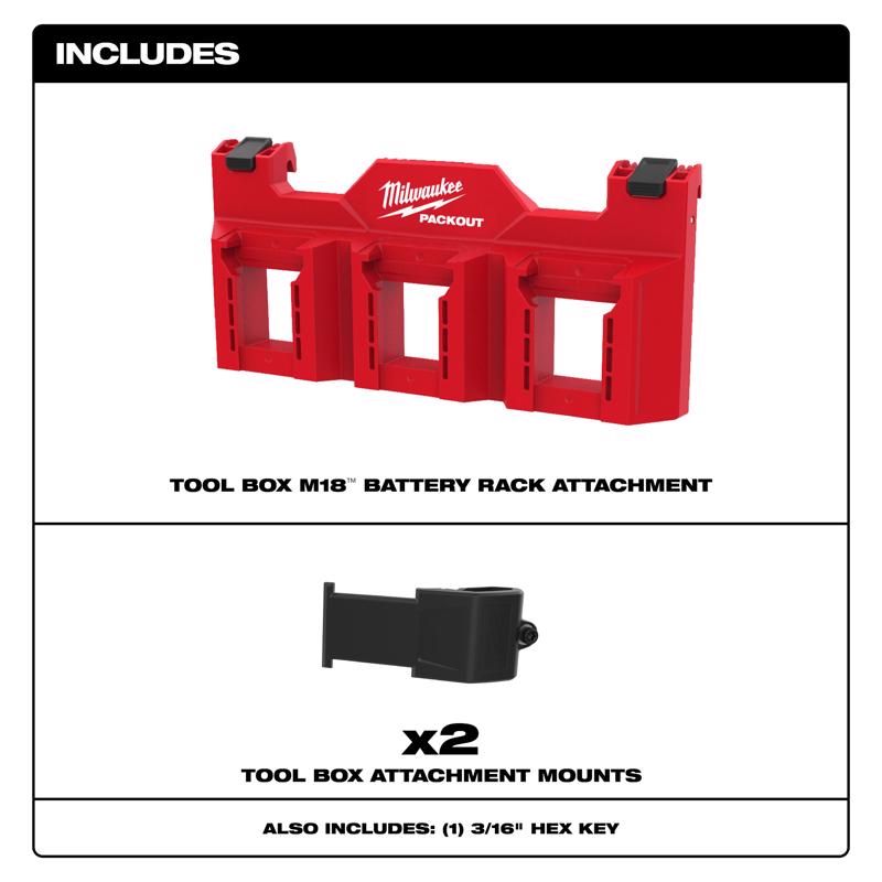 Milwaukee Packout 1.7 in. W X 2 in. H Tool Box Attachment M18 Battery Rack Black/Red