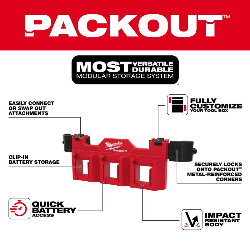Milwaukee Packout 1.7 in. W X 2 in. H Tool Box Attachment M18 Battery Rack Black/Red