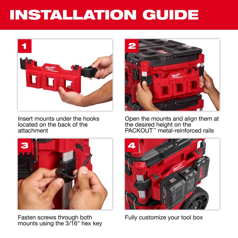 Milwaukee Packout 1.7 in. W X 2 in. H Tool Box Attachment M18 Battery Rack Black/Red