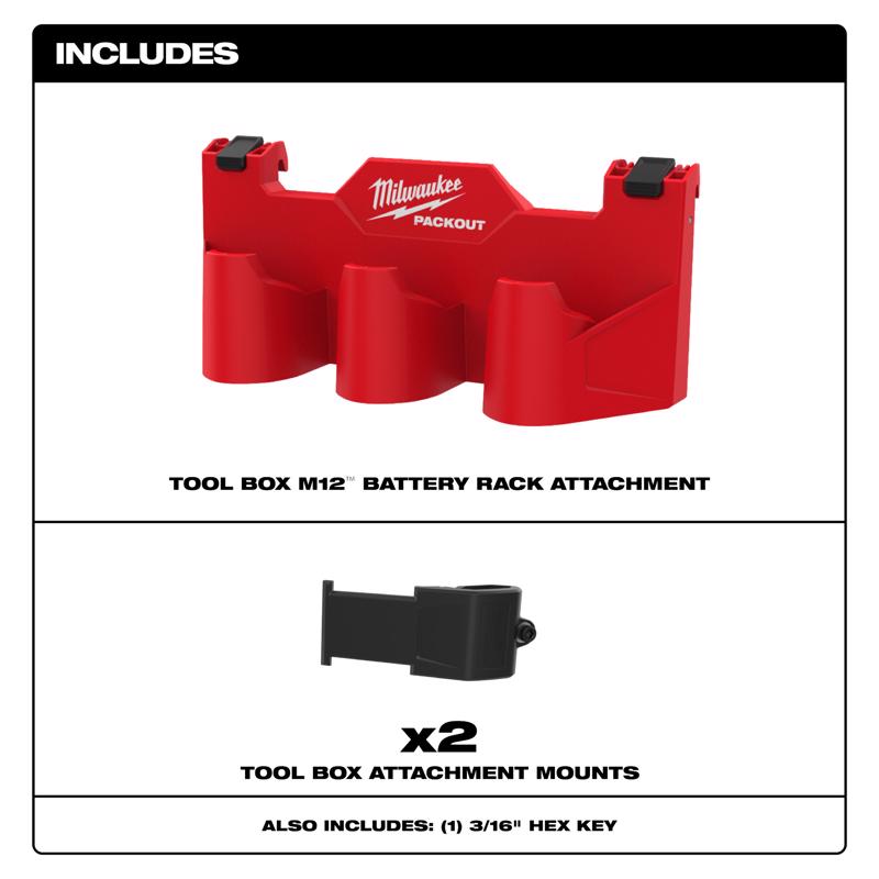 Milwaukee Packout 5.5 in. W X 6 in. H Tool Box Attachment M12 Battery Rack Black/Red