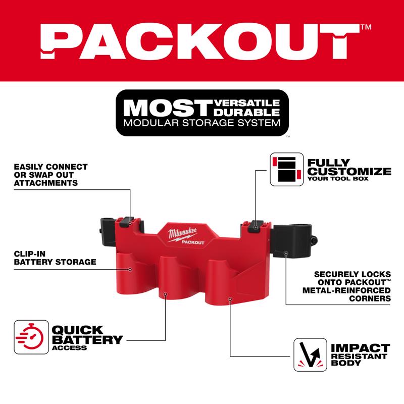Milwaukee Packout 5.5 in. W X 6 in. H Tool Box Attachment M12 Battery Rack Black/Red