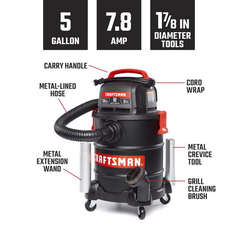 Craftsman CMXEVBE17050 5 gal Corded Ash Vacuum 7.8 amps 120 V