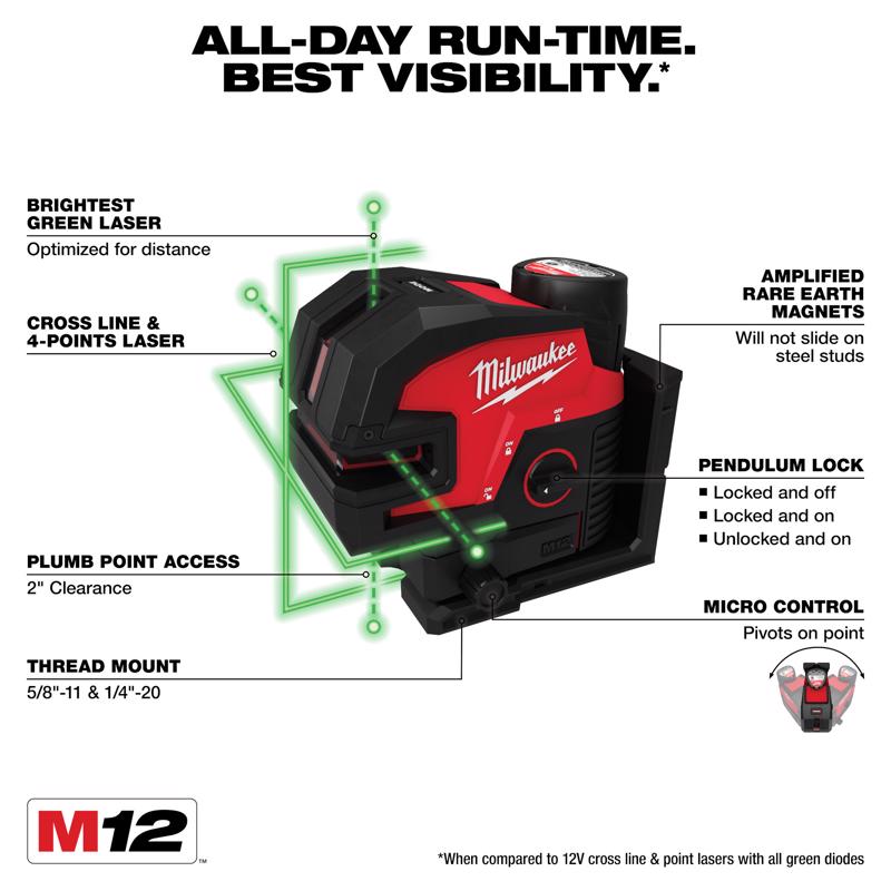 Milwaukee M12 2 beam Self Leveling Cross-Line Laser Kit 165 ft.