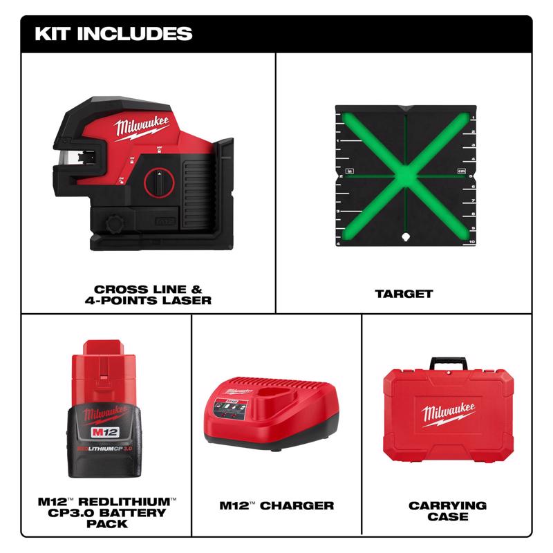Milwaukee M12 2 beam Self Leveling Cross-Line Laser Kit 165 ft.