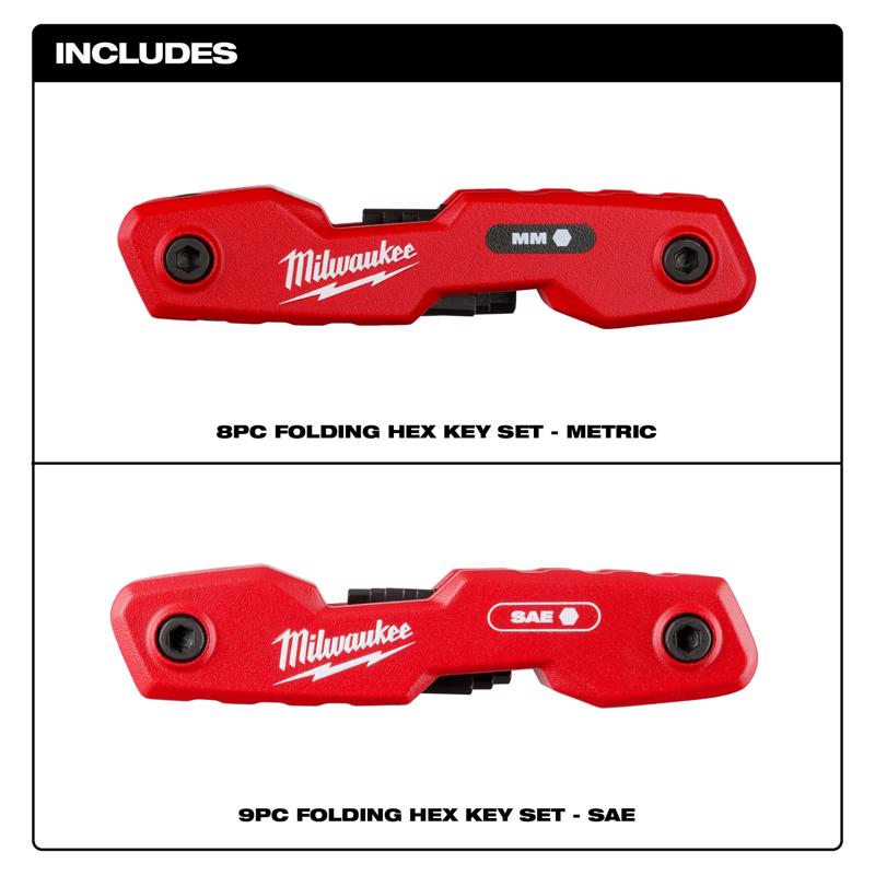 Milwaukee Metric and SAE Fold-Up 17-Key Folding Hex Key Set 2 pc
