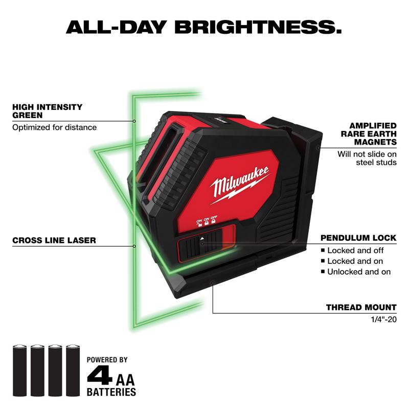 Milwaukee 2 beam Self Leveling Green Cross-Line Laser 165 ft.