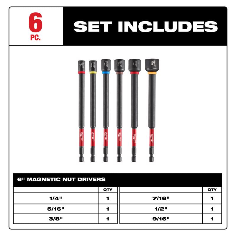Milwaukee 6 in. L Steel Magnetic Nut Setter Set 6 pc