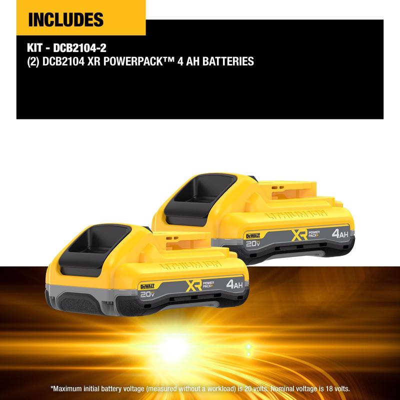 DeWalt 20V MAX XR DCB2104-2 4 Ah Lithium-Ion Tabless Battery 2 pc