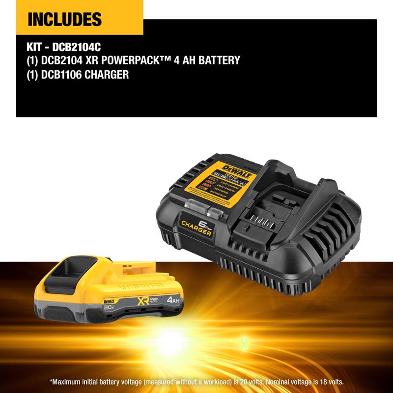 DeWalt 20V MAX XR DCB2104C 4 Ah Lithium-Ion Tabless Battery and Charger Starter Kit