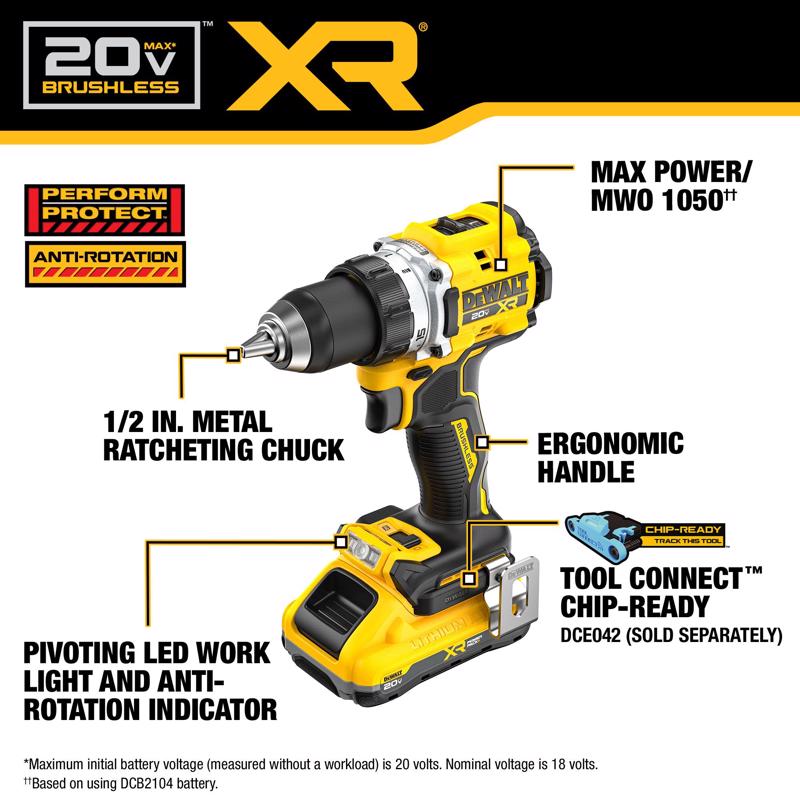DeWalt 20V MAX XR 1/2 in. Brushless Cordless Drill/Driver Kit (Battery & Charger)