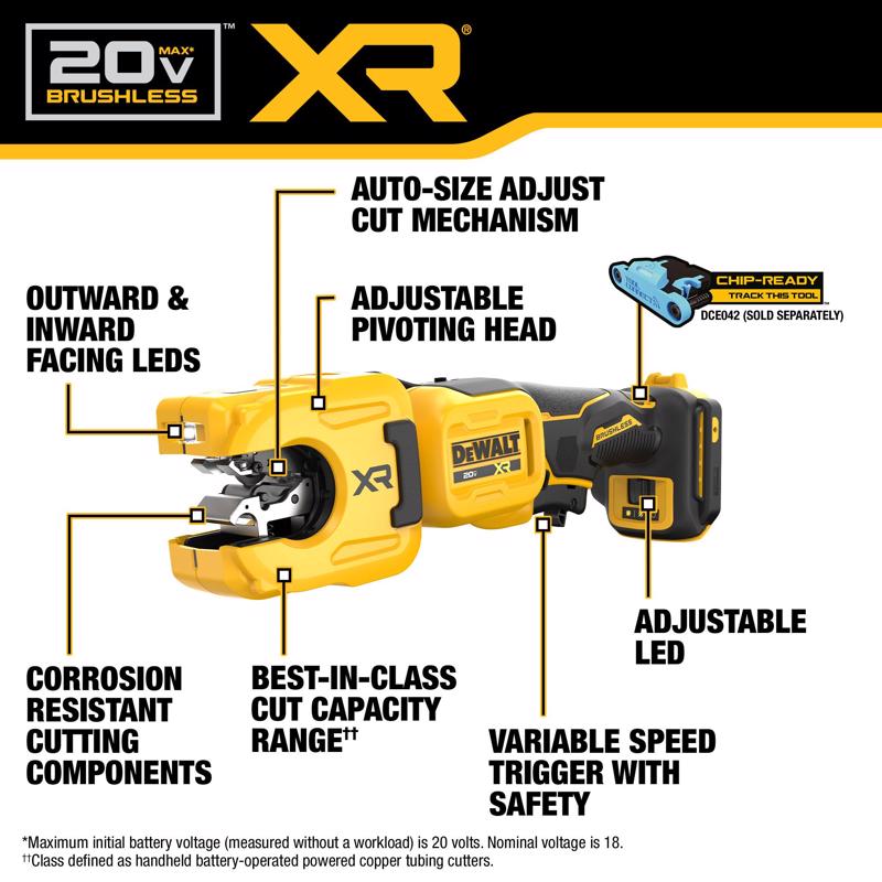 DeWalt 20V MAX XR 1-1/4 in. Copper Tubing Cutter Black/Yellow