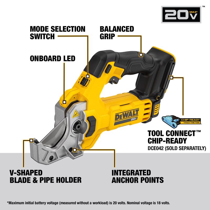 DeWalt 20V MAX XR 2 in. Plastic Pipe and Tubing Cutter Black/Yellow