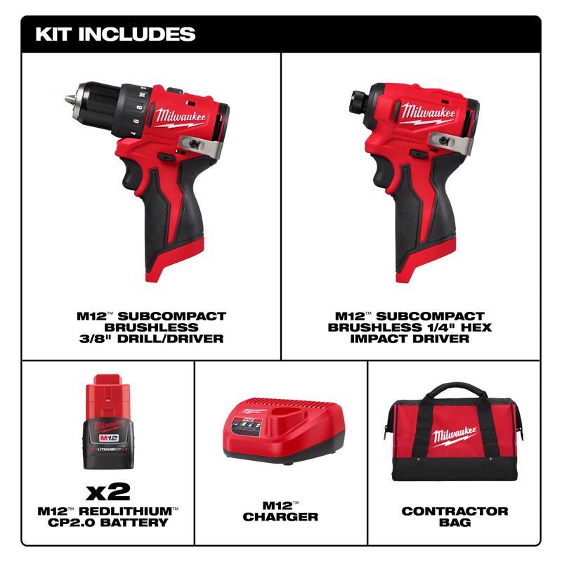 Milwaukee M12 Cordless Brushless 2 Tool Combo Kit
