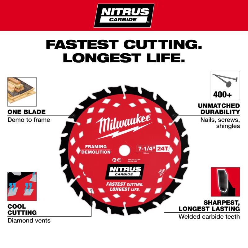 Milwaukee NITRUS Carbide 7-1/4 in. D Framing & Demolition Circular Saw Blade