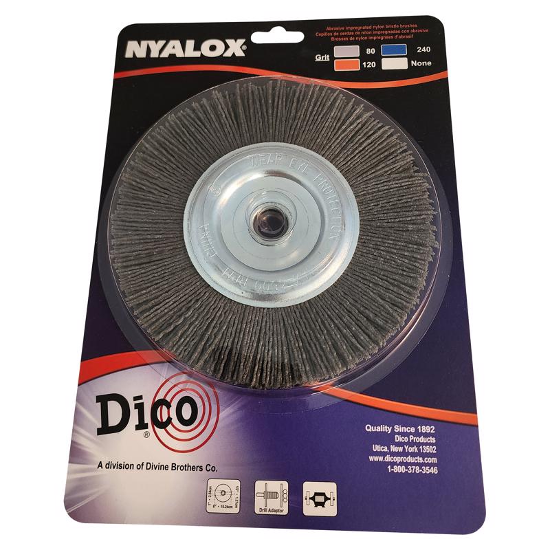 Dico Nyalox 6 in. Coarse Crimped Mandrel Mounted Wheel Brush Nylon 4500 rpm