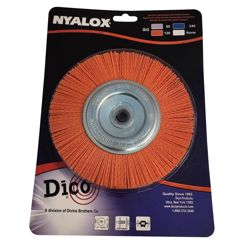 Dico Nyalox 6 in. Medium Crimped Mandrel Mounted Wheel Brush Nylon 4500 rpm