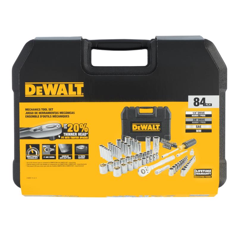DeWalt 1/4 and 3/8 in. drive Metric/SAE Mechanic's Tool Set 84 pc