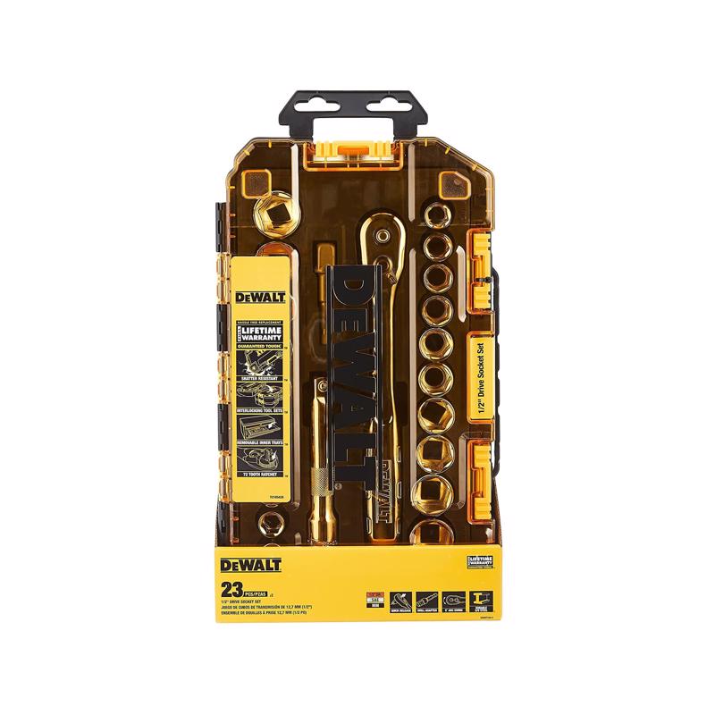 DeWalt 1/2 in. drive Metric/SAE 6 Point Socket Set 23 pc