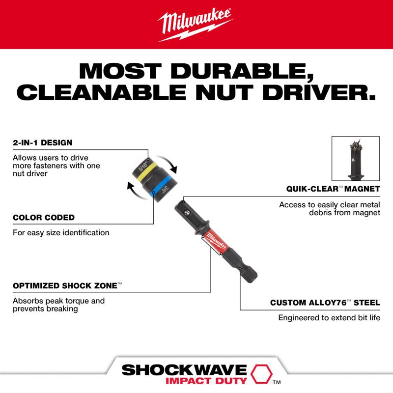 Milwaukee Quik-Clear 5/16 and 3/8 in. X 2.513 in. L Steel Magnetic Nut Driver
