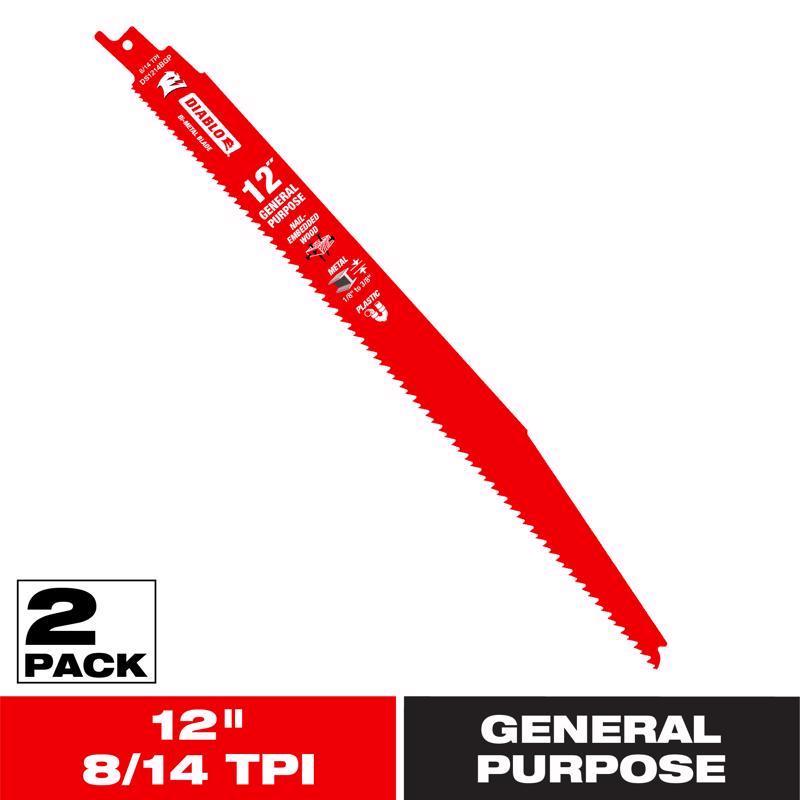Diablo 12 in. Bi-Metal General Purpose Reciprocating Saw Blade 8/14 TPI 2 pk