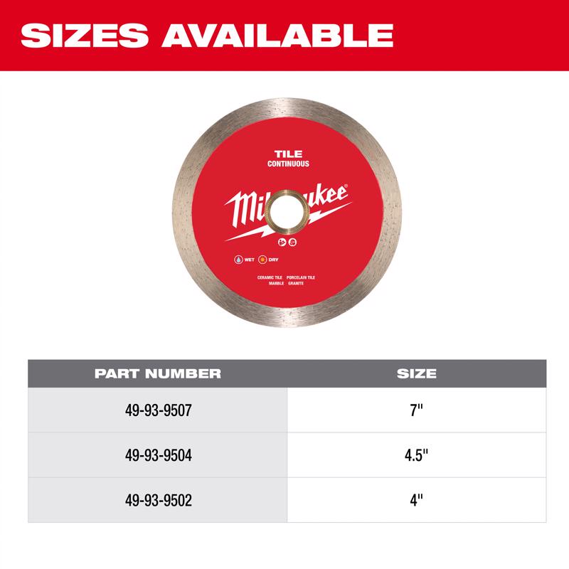 Milwaukee 4-1/2 in. D X 7/8-5/8 in. Continuous Tile Diamond Diamond Saw Blade