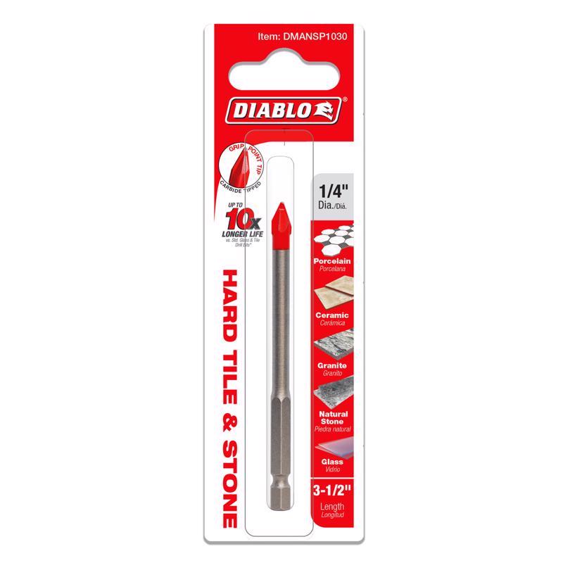Diablo 1/4 in. X 3-1/2 in. L Carbide Tipped Tile and Stone Drill Bit Hex Shank