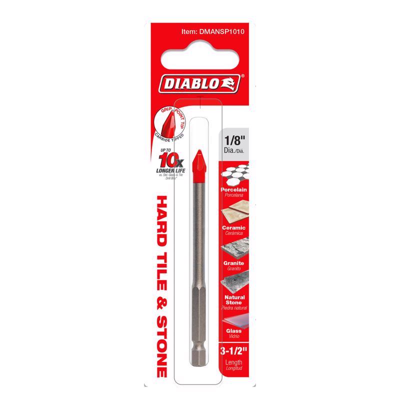 Diablo 1/8 in. X 3-1/2 in. L Carbide Tipped Tile and Stone Drill Bit Hex Shank