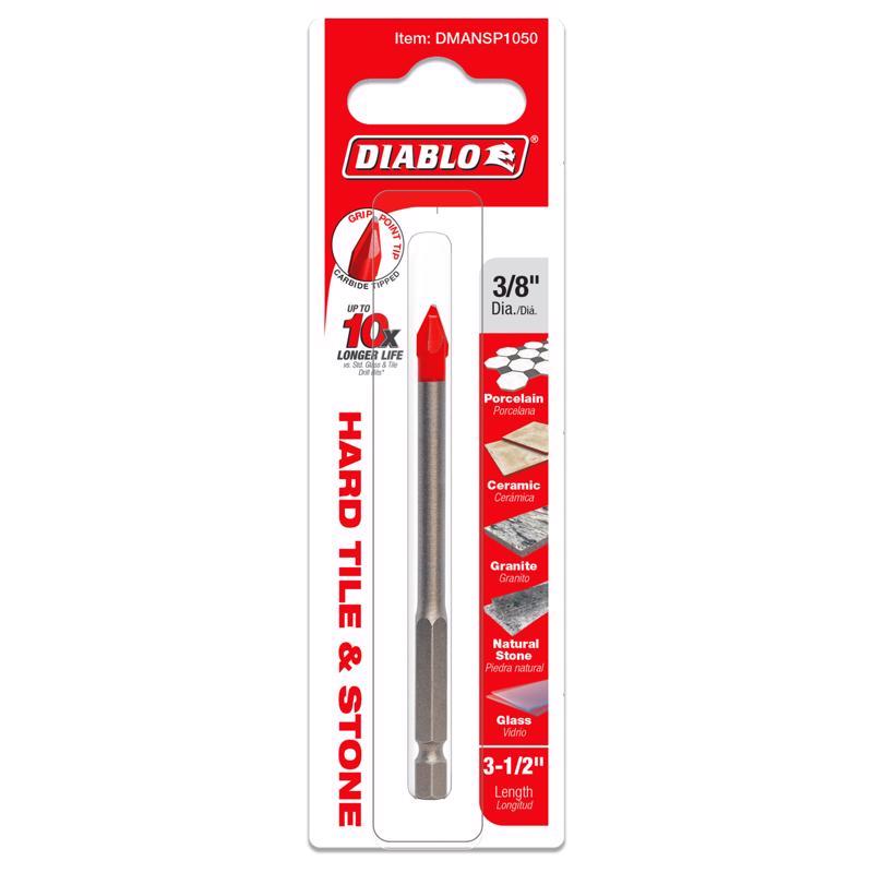 Diablo 3/8 in. X 3-1/2 in. L Carbide Tipped Glass and Tile Bit Hex Shank