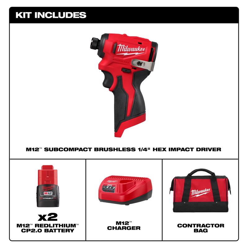 Milwaukee 1/4 in. Cordless Brushless Impact Driver Set Kit (Battery & Charger)