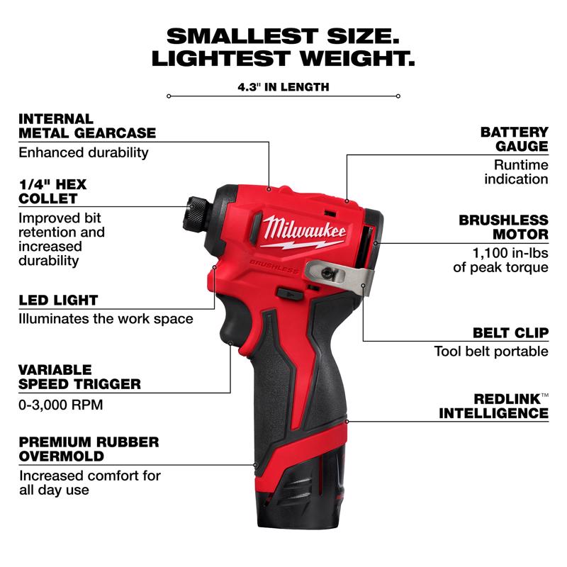 Milwaukee 1/4 in. Cordless Brushless Impact Driver Set Kit (Battery & Charger)